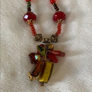 Hand Beaded Necklace of Red and Gold